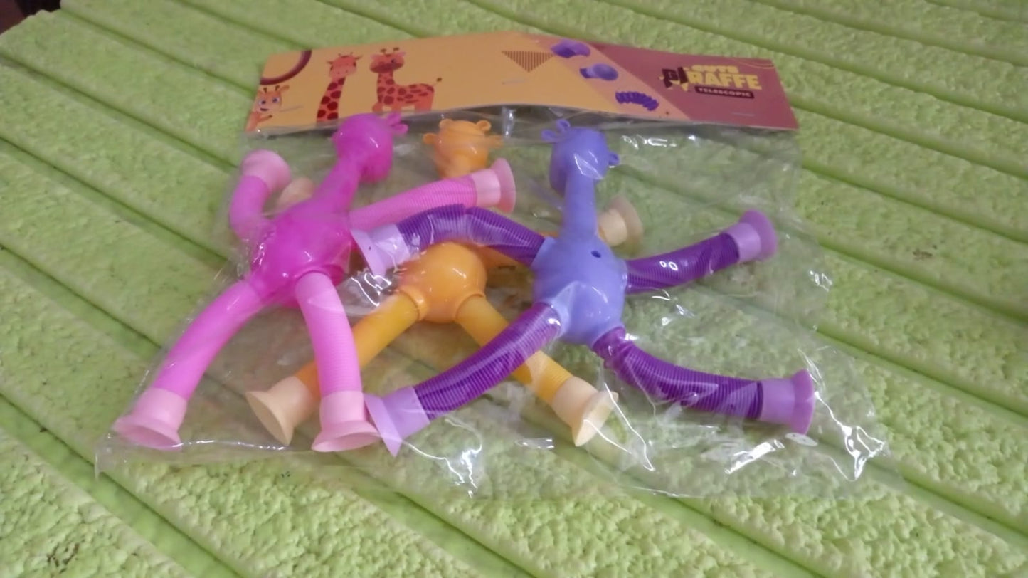 LED Telescopic Suction Cup Giraffe Toy, Tubes Fidget Toys, Shape Changing Telescopic Sensory Tubes Fidget Tubes Sensory Toys Suction Toy, Funny Gift (3 Pcs Set)