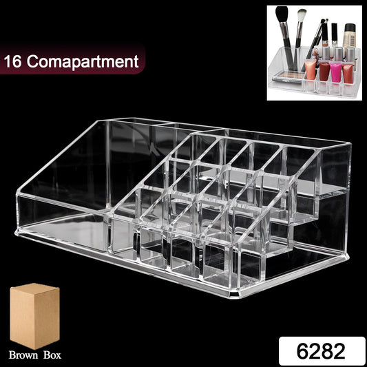 16 Compartment Cosmetic Makeup Jewellery Lipstick Storage Organiser Box, Cosmetic Storage Box Make-up Lipstick Organizer / Lipstick Holder Case Transparent