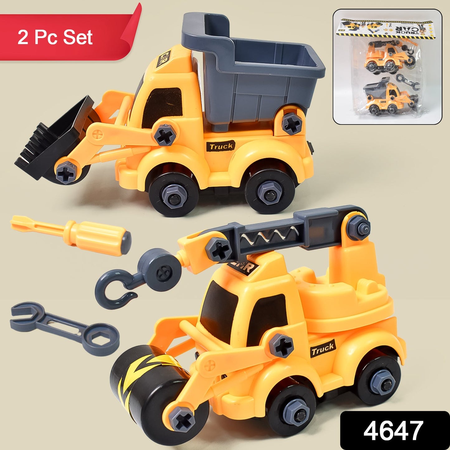 Engineering Vehicles Nut Assembly Toy – DIY Vehicle Model Set for Kids, Simulation Car Construction Toy (2 Pc Set)